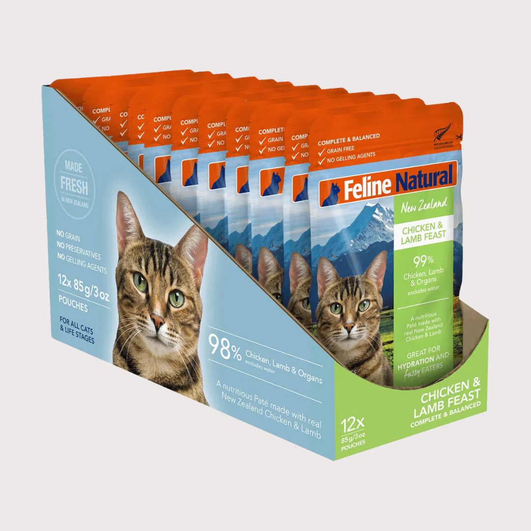 Feline Natural - 貓軟包(85g x 12包)(牛肉藍尖尾鱈魚/雞肉及羊肉/羊肉及三文魚)