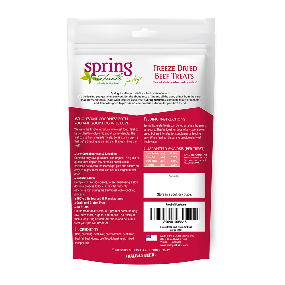 Spring Naturals - 冷凍脫水狗小食系列(小魚乾/牛肉/三文魚)