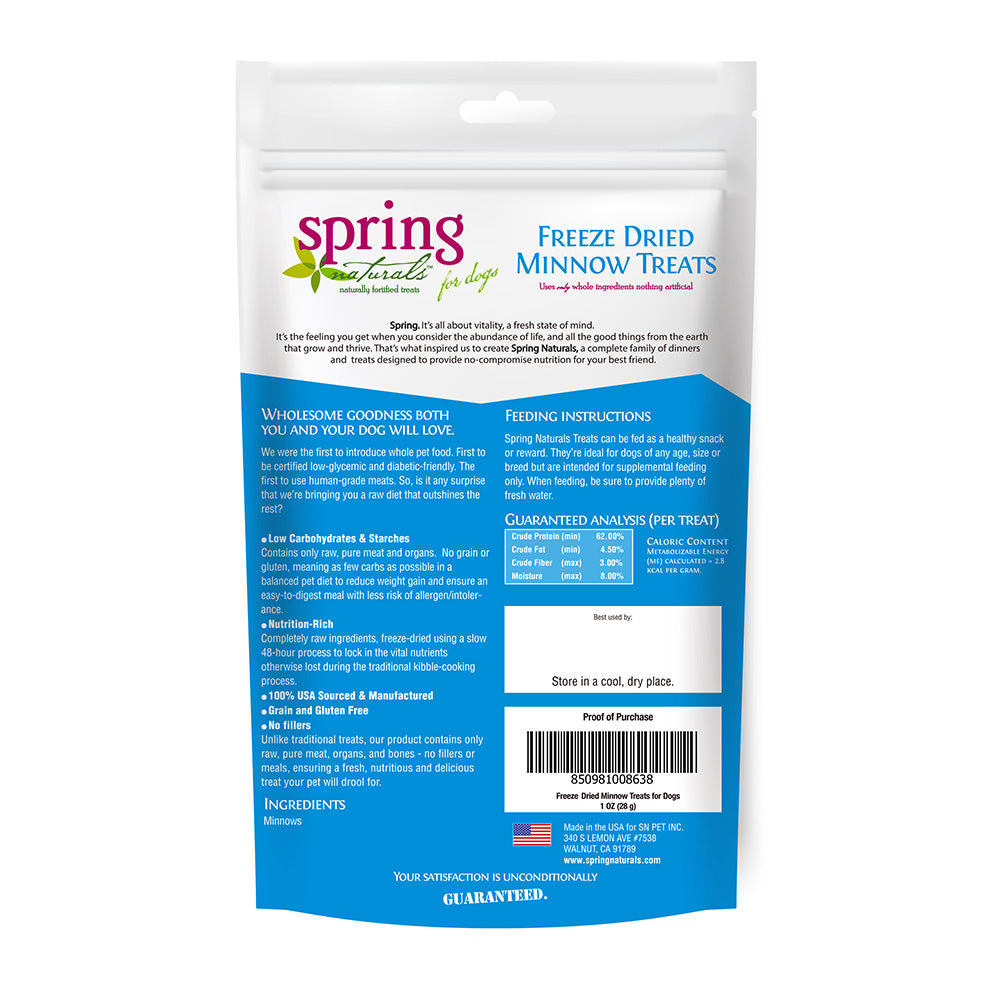 Spring Naturals - 冷凍脫水狗小食系列(小魚乾/牛肉/三文魚)