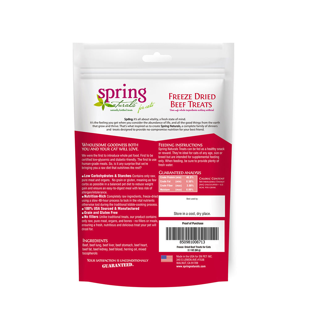 Spring Naturals - 冷凍脫水貓小食系列(小魚乾/牛肉/三文魚)