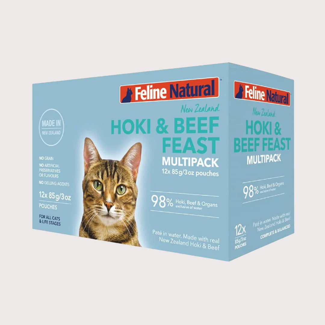 Feline Natural - 貓軟包(85g x 12包)(牛肉藍尖尾鱈魚/雞肉及羊肉/羊肉及三文魚)
