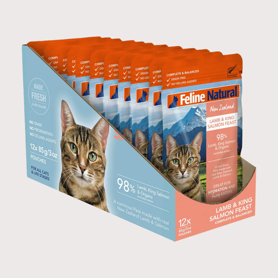 Feline Natural - 貓軟包(85g x 12包)(牛肉藍尖尾鱈魚/雞肉及羊肉/羊肉及三文魚)