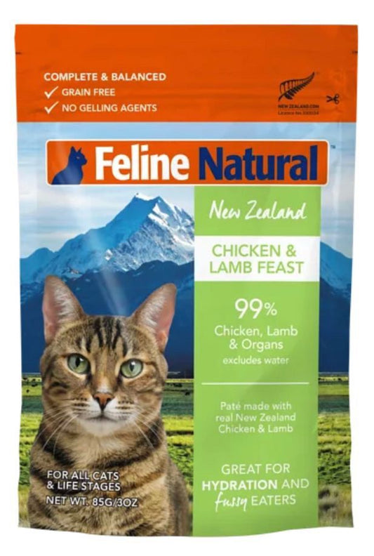Feline Natural - 貓軟包（85g x 12包）（牛肉藍尖尾鱈魚／雞肉及羊肉／羊肉及三文魚）